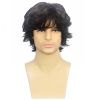 Mens Short Brown Curly Wig Layered Natural Fluffy Hair Wigs for Daily Party Halloween Costume Cosplay