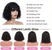 Short Bob Curly Human Hair Wigs With Bangs 100% Brazilian Real Human Hair Wig For Black Women 12 Inch Bob Wigs Glueless kinky Curly Machine Made None