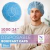 Surgical Bouffant Caps Disposable 24 Inch. 1000 Pack Blue Polypropylene Disposable Hair Covers Medical. Breathable Disposable Caps Medical with Elasti