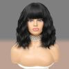 Black Wig with Bangs Wig for Women 12in Short Bob Wavy Curly Wig Natural Black Hair Wigs Heat Resistant Hair Replacement Wigs(12'' Natural Black 1B)