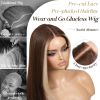 Glueless Wig Wear and Go Brown Wig with Highlight Bangs Synthetic Lace Front Wigs for Women Pre Cut Lace Pre Plucked Peekaboo Layered Wig Ready to Wea
