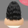 Black Wig with Bangs Wig for Women 12in Short Bob Wavy Curly Wig Natural Black Hair Wigs Heat Resistant Hair Replacement Wigs(12'' Natural Black 1B)