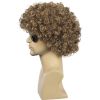 Men Women Unisex Short Curly Golden Brown Afro 70s 80s Funny Disco Rocker Wig Heat Resistant Synthetic Fiber Soft Cosplay Costume Halloween Party Wig