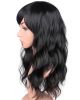 Black Wavy Wig With Brown Highlights For Women - Medium Long Synthetic Wig With Bangs For Daily Use (Black With Brown Highlights)