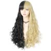 Wig Cap+75cm Long Curly Wigs with Bangs Black and Blonde wig for Gothic Blonde Wig for Women Costume Wig for Halloween Cosplay Party