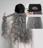 Black Baseball Cap with Grey Long Wavy Synthetic Wig Easy to Wear Hat with Hair Attached Wig Cap