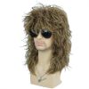 Men's Women 80s Rocker Mullet Wig with Glasses and Necklace - Long Blonde Curly Glam Rock-Rockstar Wig - Perfect for Halloween, Cosplay