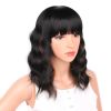 Black Mixed Brown Wig for Black Women 14 Inch Short Wavy Hair Wigs Curly Bob Wig with Bangs Wigs Shoulder Length Wigs for Black Women Bob Style Synthe