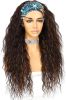Curly Headband Wig Long Brown Synthetic Wigs for Women Loose Water Wave Headband Hair Glueless 150% Density 26 inch