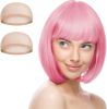 Aomig Pink/B Short Bob Wig for Women, 3 PCS, Synthetic Straight Wig, Heat Resistant, Modern Style, Perfect for Cosplay, Parties & Everyday Use