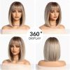 Ombre blonde Wigs for Women with Bangs Short straight Bob Natural Curly Synthetic Hair Heat Resistant Wigs for Daily Party Cosplay Wear