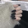 Cool False Fingernails Matte Black Artificial False Nails Tips Full Cover Sharp Fake Nails Nail Art