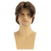 Mens Short Brown Wig Synthetic Straight Layered Cosplay Replacement Hair Wig for Male Guy