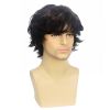 Mens Short Brown Curly Wig Layered Natural Fluffy Hair Wigs for Daily Party Halloween Costume Cosplay