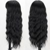 Long Black Wig with Bangs,26 Inches Synthetic Wavy Bang Black Wigs for Women, Women Long Curly Heat Resistant Black Hair Wig,Cosplay Selena Black Wig