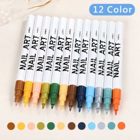 12-color Set Nail Polish Pen Manicure Pen Manicure Tool Painting Pull Line Tracing Nail point Flower DIY Nail Painting Plower Pen (Color: Set B)