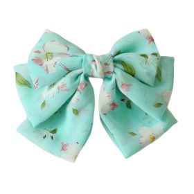 Aqua Blue Floral Bowknot Hair Barrettes Handmade Chiffon Hair Clip (Default: Default)