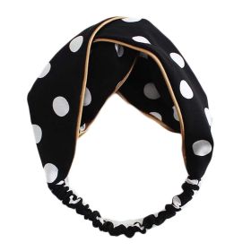 Black Retro Polka Dot Headband Criss Cross Wide Hairband Hair Ribbon Hair Accessories Hair Wrap (Default: Default)