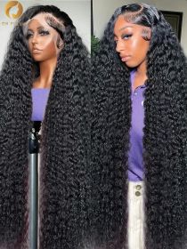 30 40 Inch Deep Wave Wig Transparent 13x4 13x6 HD Lace Front Hd Wig 360 Lace Frontal Curly Brazilian Human Hair Wigs For Women (Stretched Length, Density, Lace Size: 24inches, 150%, 360 Hd Lace Wig, Color: Natural Color)