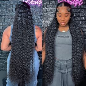 13x6 Deep Wave HD Lace Frontal Wig Human Hair Wave Water Human Hair wigs Curly 13x4 360 Lace Frontal Wigs For Black Women (Stretched Length, Density: 24inches, 180%, Color: 13x6 Hd lace wig)