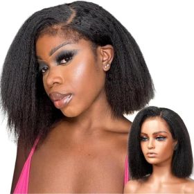 High Quality 13x4 Lace Frontal Glueless Wigs Human Hair Kinky Straight 4x4 HD Lace Closure Wig 4C Edge Baby Hair Brazilian Bob (Model: 4x4, size: 14inch)