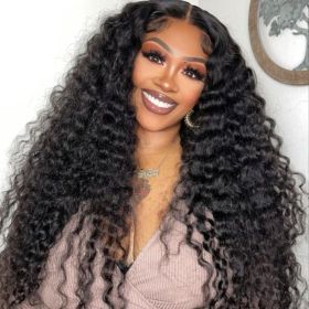 30 Inch Brazilian Raw Virgin Hair 13x6 13X4 Natural Deep Wave Glueless Frontal Human Hair Transparent HD Lace Front Wigs (Model: 13x4, size: 28inch)