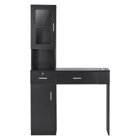 VEVOR Salon Workstation, Wall-Mounted Unit for Hair Professionals, Spa Styling Storage Solution, Includes 1 Cabinet, 3 Shelves (Type: Set Type, Color: Black)