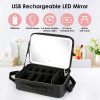 Travel Makeup Bag with LED Mirror Makeup Case Organizer with 3 Light Colors Adjustable Dividers Brush Holder Magnifying Mirror Dimmable USB Rechargeab