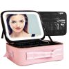 Travel Makeup Bag with LED Mirror Makeup Case Organizer with 3 Light Colors Adjustable Dividers Brush Holder Magnifying Mirror Dimmable USB Rechargeab
