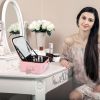 Travel Makeup Bag with LED Mirror Makeup Case Organizer with 3 Light Colors Adjustable Dividers Brush Holder Magnifying Mirror Dimmable USB Rechargeab