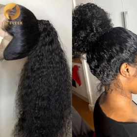360 Full Lace Wig Human Hair Pre Plucked 13x4 Lace Frontal Wigs For Women 34 32 30 Inch Hd Curly Deep Water Wave Lace Front Wig (Stretched Length: 18inches, Density: 13x4 HD Lace Wig 180)